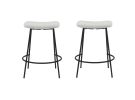 Set of Two 26" White and Black Fabric and Metal Backless Counter Height Bar Chairs