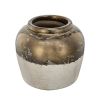 11" Antiqued Bronze & Light Gray Ceramic Round Table Vase – Hand-Painted Vintage Accent