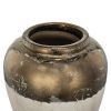11" Antiqued Bronze & Light Gray Ceramic Round Table Vase – Hand-Painted Vintage Accent