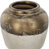 11" Antiqued Bronze & Light Gray Ceramic Round Table Vase – Hand-Painted Vintage Accent