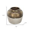 11" Antiqued Bronze & Light Gray Ceramic Round Table Vase – Hand-Painted Vintage Accent