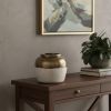 11" Antiqued Bronze & Light Gray Ceramic Round Table Vase – Hand-Painted Vintage Accent