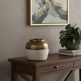 11" Antiqued Bronze & Light Gray Ceramic Round Table Vase – Hand-Painted Vintage Accent