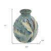 11" Blue, Beige & Brown Abstract Round Ceramic Table Vase – Reactive Glaze