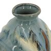 11" Blue, Beige & Brown Abstract Round Ceramic Table Vase – Reactive Glaze
