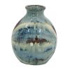 11" Blue, Beige & Brown Abstract Round Ceramic Table Vase – Reactive Glaze