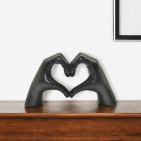 4" Black Resin Heart Hands Tabletop Sculpture – Modern Symbol of Connection & Love