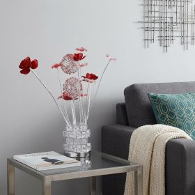Silver and Clear Metal & Faux Crystal Geometric Roses Bedside Lamp – Glam Floral Accent