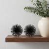 Set of Two Black Iron Decorative Spiky Sphere Tabletop Sculpture