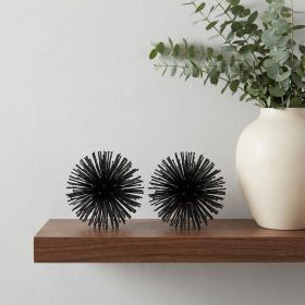 Set of Two Black Iron Decorative Spiky Sphere Tabletop Sculpture