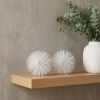 Set of Two White Iron Decorative Spiky Sphere Tabletop Sculpture