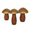Brown & Gold Wood Mushroom Tabletop Sculptures – Set of Three Nature‑Inspired Accents