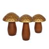 Brown & Gold Wood Mushroom Tabletop Sculptures – Set of Three Nature‑Inspired Accents