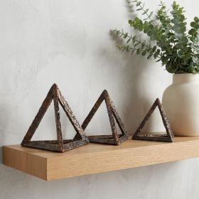 Bronze Metal Pyramid Tabletop Sculptures – Set of Three Geometric Accents