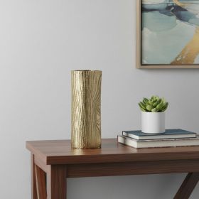Gold Oval Aluminum Table Vase – Textured Faux Bois Decorative Accent