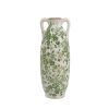 14" Green & White Leaf Ceramic Amphora Table Vase – Classic Botanical Accent