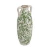 14" Green & White Leaf Ceramic Amphora Table Vase – Classic Botanical Accent