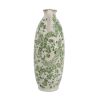 14" Green & White Leaf Ceramic Amphora Table Vase – Classic Botanical Accent