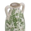 14" Green & White Leaf Ceramic Amphora Table Vase – Classic Botanical Accent