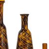Set of Three Amber Abstract Swirl Glass Decorative Bottles with Stoppers