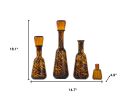 Set of Three Amber Abstract Swirl Glass Decorative Bottles with Stoppers