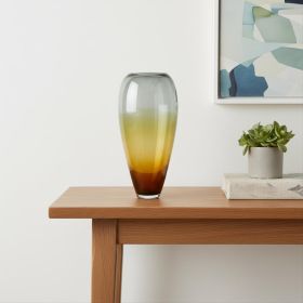 19" Clear & Brown Ombre Glass Table Vase – Modern Art Glass Accent