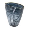 9" Charcoal Abstract Swirl Art Glass Vase – Gold Rim