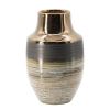 11" Brown & Bronze Striped Ceramic Round Table Vase – Metallic Accent