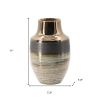 11" Brown & Bronze Striped Ceramic Round Table Vase – Metallic Accent