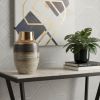 11" Brown & Bronze Striped Ceramic Round Table Vase – Metallic Accent