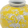 9" Yellow & White Chinoiserie Floral Porcelain Vase – Hand-Painted Plum Detail