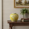 9" Yellow & White Chinoiserie Floral Porcelain Vase – Hand-Painted Plum Detail