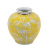 9" Yellow & White Chinoiserie Floral Porcelain Vase – Hand-Painted Plum Detail