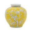 9" Yellow & White Chinoiserie Floral Porcelain Vase – Hand-Painted Plum Detail