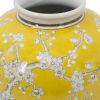 9" Yellow & White Chinoiserie Floral Porcelain Vase – Hand-Painted Plum Detail