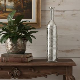 25" Antiqued Silver Floral Glass Bottle Vase – Weathered Metallic Statement 25" Antiqued Silver Floral Glass Bottle Vase – Weathered Metallic Statement