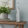30" Antiqued Silver Floral Glass Bottle Vase – Etched Vintage Tabletop Accent