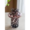 8" Amber & Clear Abstract Glass Cylinder Vase – Modern Two-Tone Tabletop Accent