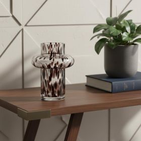 8" Amber & Clear Abstract Glass Cylinder Vase – Modern Two-Tone Tabletop Accent