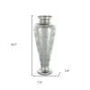 20" Antiqued Silver Etched Floral Glass Vase – Vintage Round Statement
