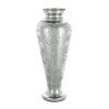 20" Antiqued Silver Etched Floral Glass Vase – Vintage Round Statement