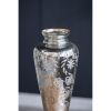 20" Antiqued Silver Etched Floral Glass Vase – Vintage Round Statement