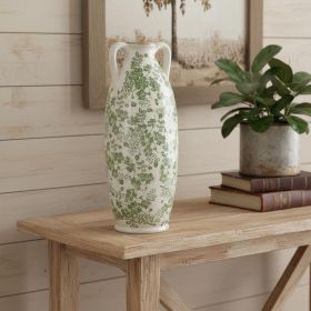 16" Green & White Leaf Ceramic Amphora Vase – Botanical Accent