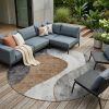 Gray Charcoal & Brown Abstract Round Washable Rug – Indoor/Outdoor