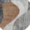 Gray Charcoal & Brown Abstract Round Washable Rug – Indoor/Outdoor