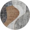 Gray Charcoal & Brown Abstract Round Washable Rug – Indoor/Outdoor