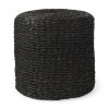 Black Jute Round Pouf Ottoman – Boho Natural Fiber Accent