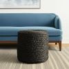 Black Jute Round Pouf Ottoman – Boho Natural Fiber Accent
