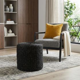 Black Jute Round Pouf Ottoman – Boho Natural Fiber Accent