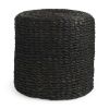 Black Jute Round Pouf Ottoman – Boho Natural Fiber Accent